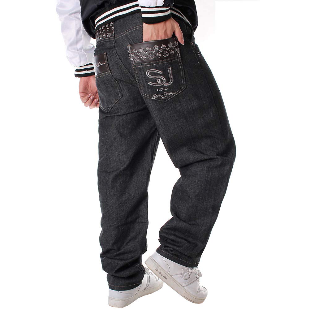 

Majisohiroka Men s Loose Fit Denim Pants, Baggy Pants, Plus Size Jeans, Extra Wide Leg Pants, Cargo Pants, Hip Hop Style, Embroidered, T008 (44)