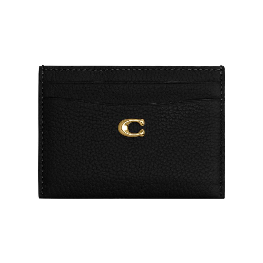 Coach Card Case 11 Classic Fashion Solid Color Gold Logo Pebbled Leather Card Holder Women Card Holder Black CM436-B4BK Basic Set (Bag+Dust Bag)