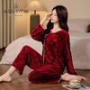 Da Vinci Code Bamboo-Inspired Gold Velvet Women’s Long-Sleeve Pants Set: Cozy Autumn/Winter Home Wear