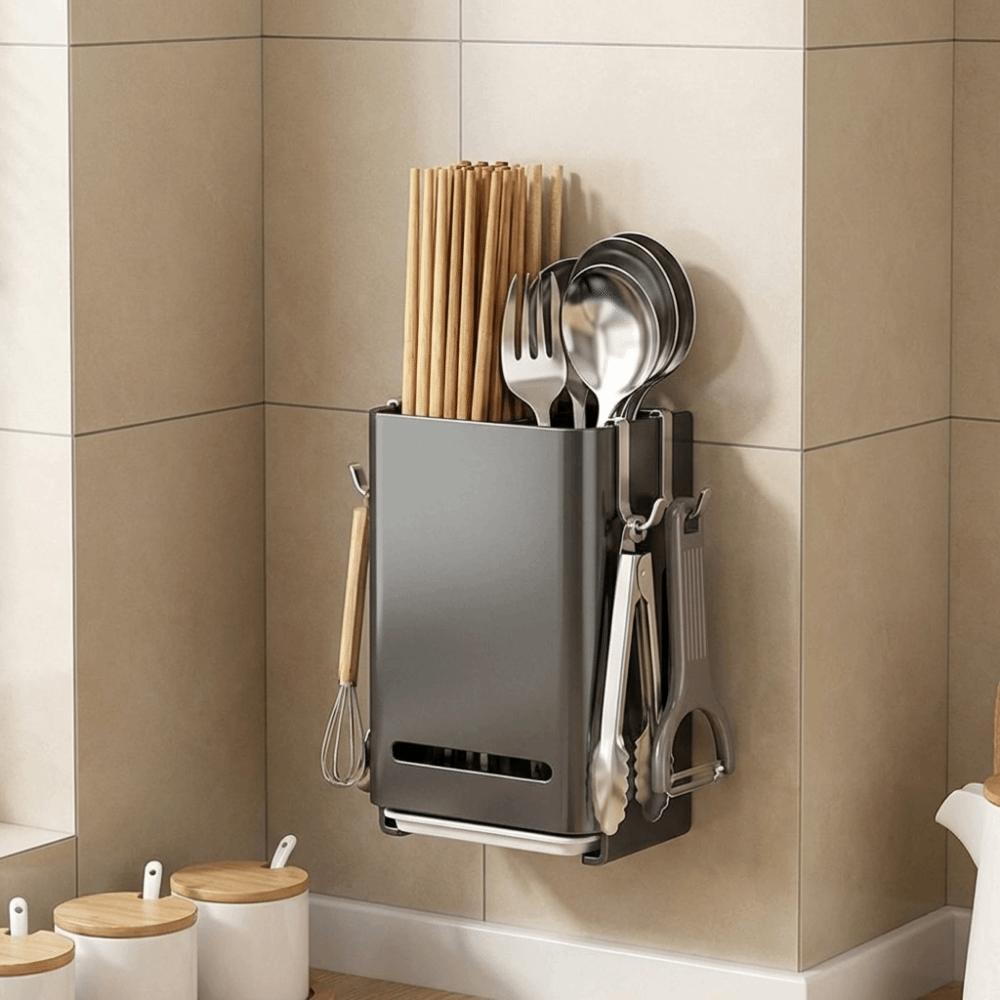 Carbon Steel Chopstick Storage Box Wall Mounted Utensil Storage Rack Chopstick Cage  Bathroom