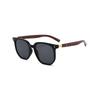 Unisex Sunglasses with High-End Vibe: Wood Grain Legs, Metal Studs, Square Frame—Stylish Sun Protection for Round Faces.