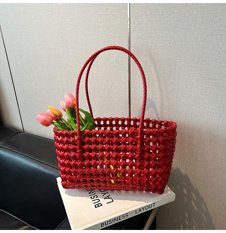 

Spring hollow beach bag woven bag summer niche vegetable basket bag seaside vacation portable shoulder bag червоний