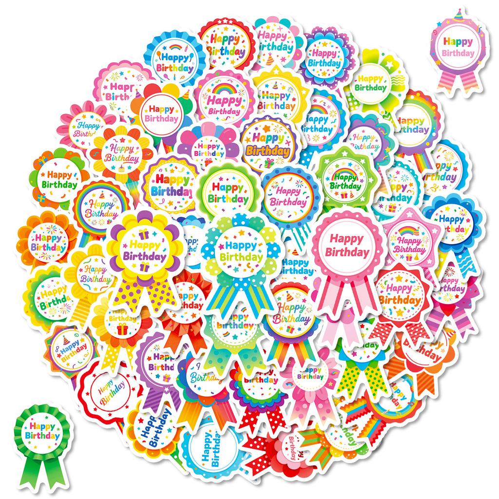 56/112 Pcs Happy Birthday Colorful Badge Stickers for Party Decor Reward Drawer, Desk School Supplies Fridge Suitcase Desk