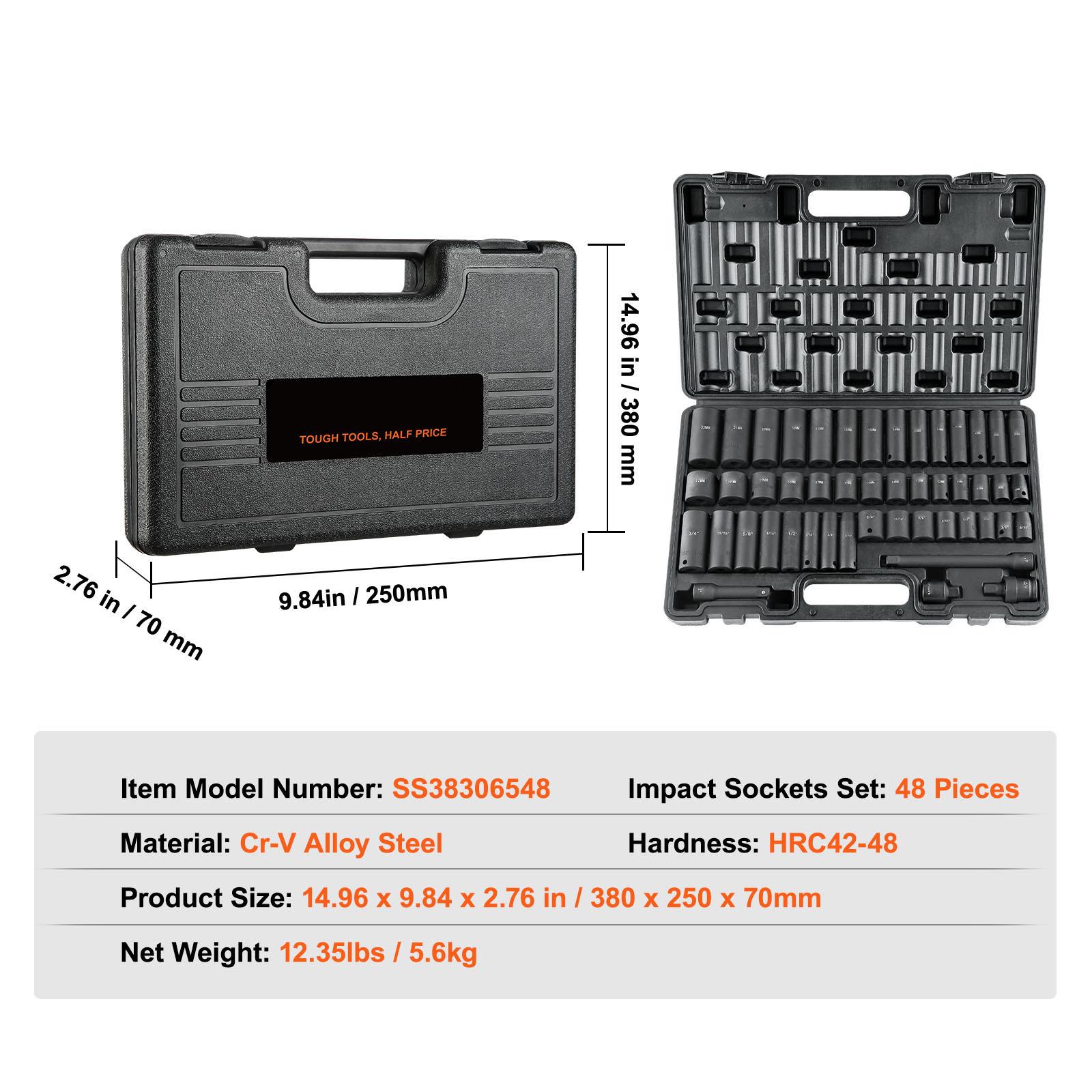 SucceBuy 26/65PCs US Drive Impact Socket Set Deep Standard Socket Set SAE Metric 6 Point CR-V Cr-Mo Alloy Steel Auto Repair