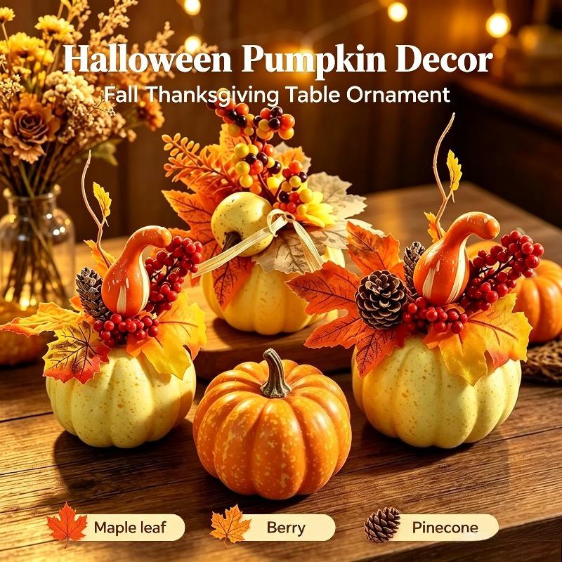 Simulation Halloween Pumpkin Flower Arrangement Foam Fruit Maple Leaf Conifer Seed White Pumpkin Halloween Decor Shooting Props