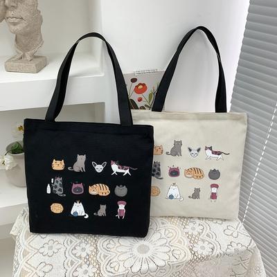 Large Capacity Student Shoulder Bag Cartoon Printed Multipurpose Tote Bag Canvas Bag