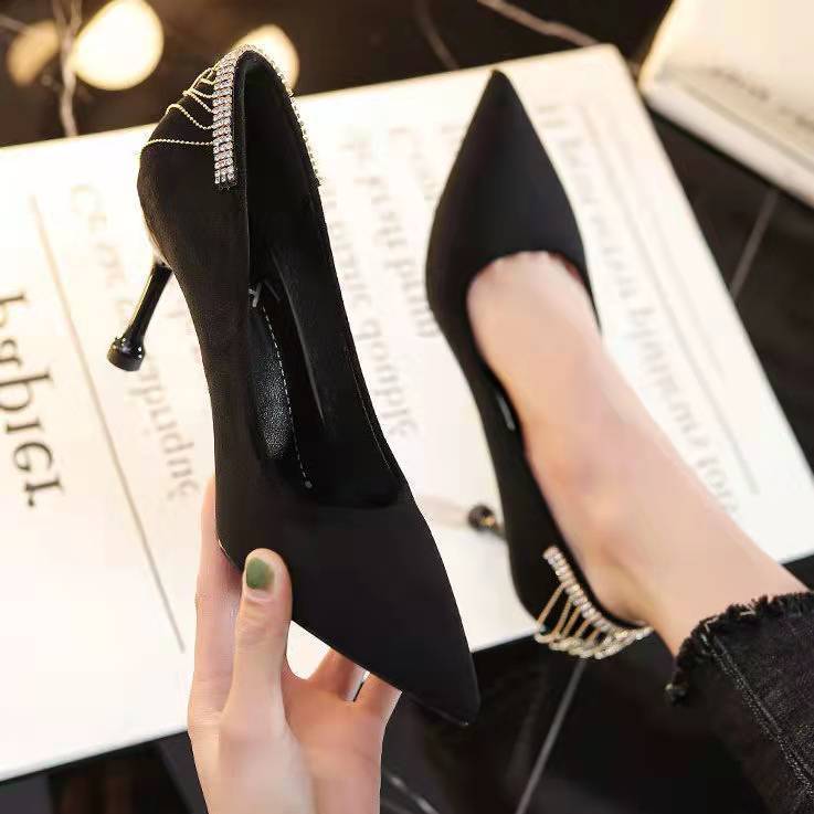 Fine heel tassel niche single shoe feeling design celebrity pointed high heels