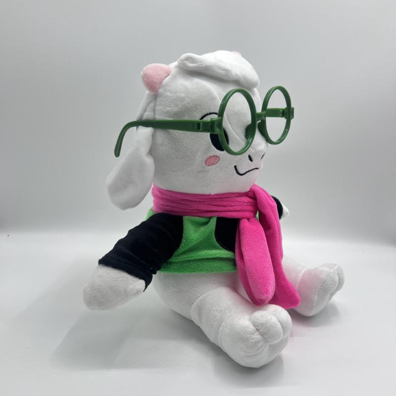 Nová plyšová hračka Ralsei z Deltarune - Měkká plyšová panenka kozy se zelenými brýlemi a růžovým šátkem, Roztomilý plyšák postavy z RPG hry, Dárek pro fanoušky a děti
