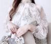 Shoulder Ruffle Lace Floral Sheer Ruffle Office Korean Fashion [KOREARU] Top, Women's Top, Blouse, Print, Shirt, Blouse, Blouse, Top,