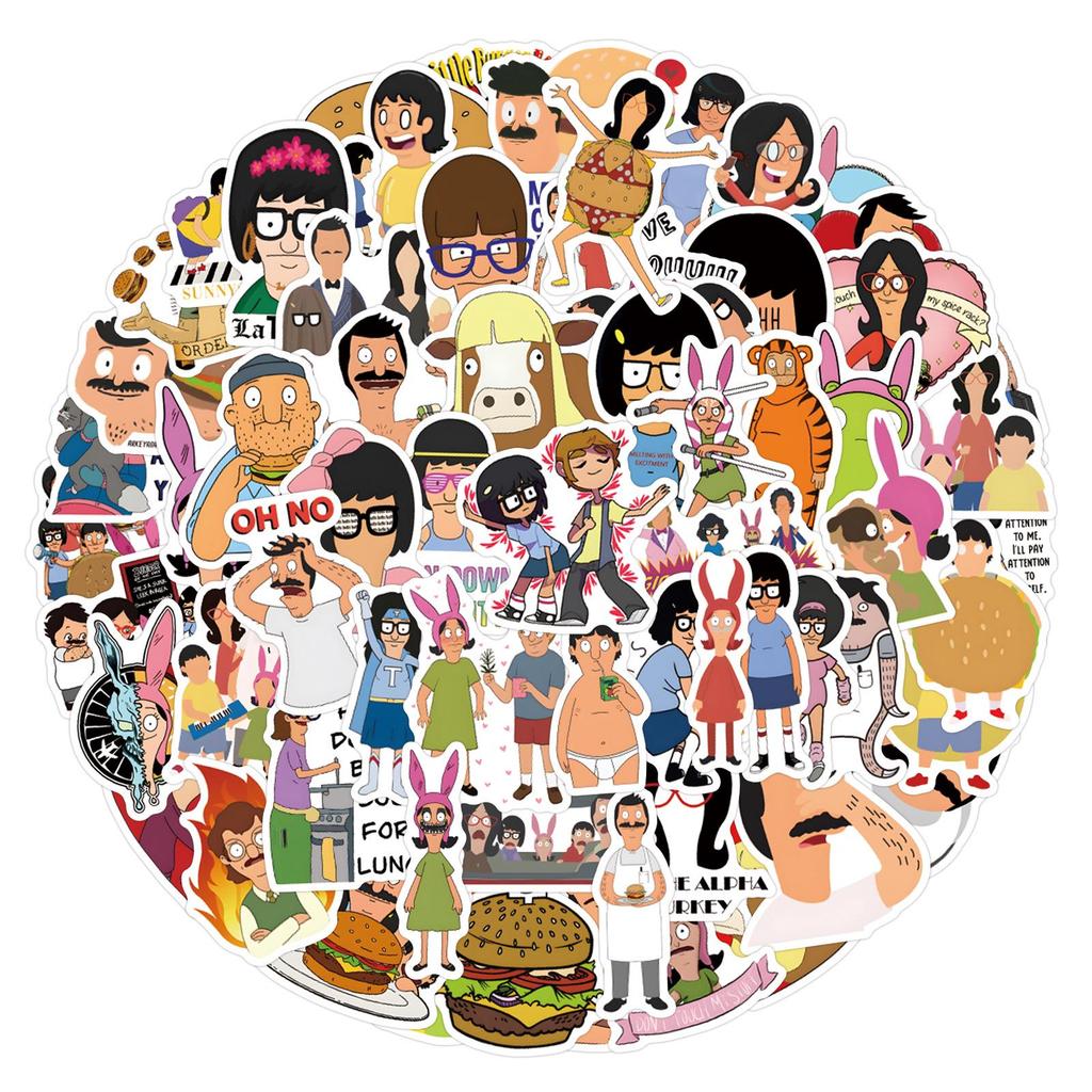 55-110 Cartoon Graffiti Stickers: Happy Burger & Bob's Burgers for Car Trunks