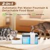 Automatic Cat Water Fountain with Food Bowl 2.2L 74oz 2in1 Pet Water Dispenser 304 Stainl Steel Bowl UltraQuiet LED Indicator B