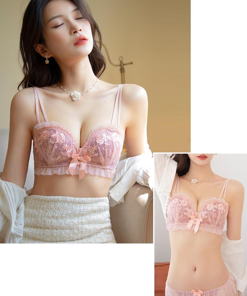 Lace Bra and Shorts Leads to 1 Cup Up Lace Bra and Top and Bottom Thick Pushes and Lifts Breasts from Bottom to Top and Keeps Them in Place [Skeqisy]