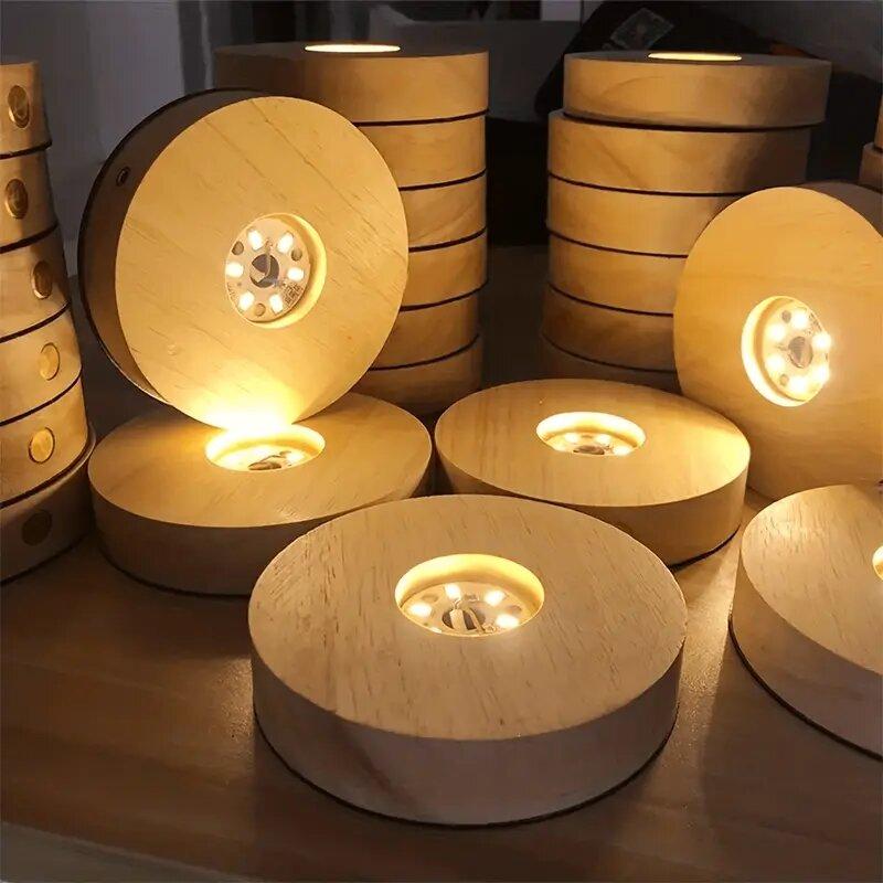 5/8cm Wooden LED Display Base Light Luminous USB Lamp Holder for Crystal Ball Glass Resin Art Ornament Stand Decor Kids Gifts