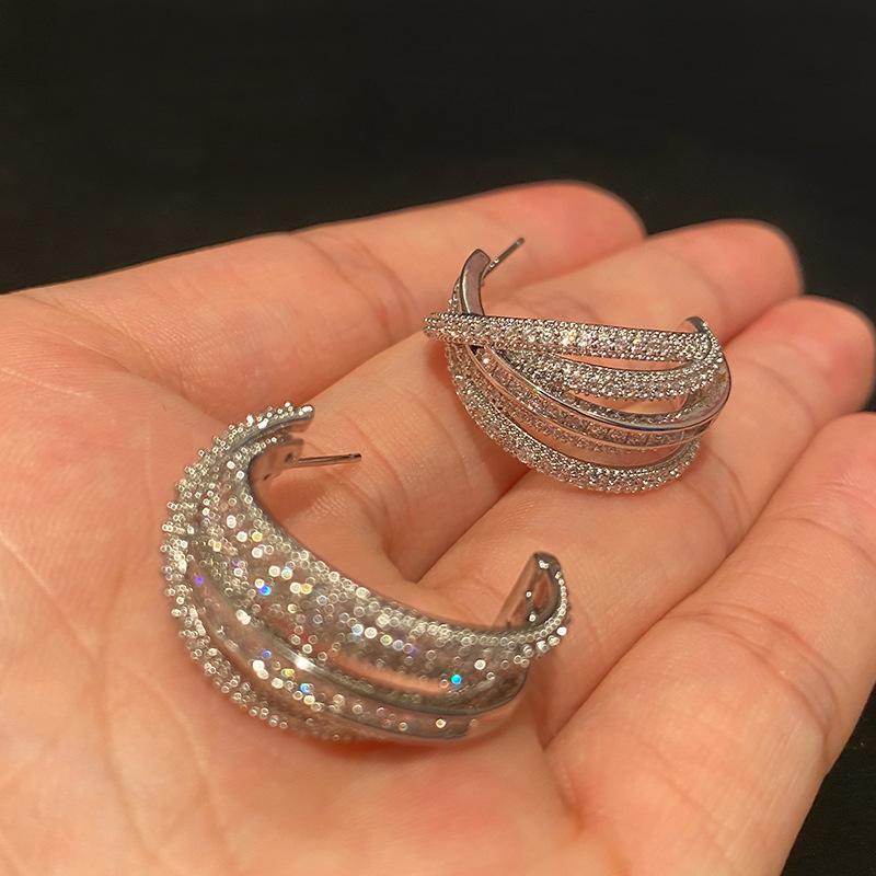 Lady Stud Earrings, Cross-layer Line Design Jewelry, Fashionable Personality Internet Celebrity Style Earrings