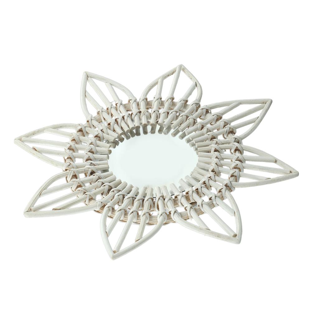 Rotting Väggspegel Vit Blomma Form Rustik Vintage Högpolerat Glas Dekorativ Spegel för