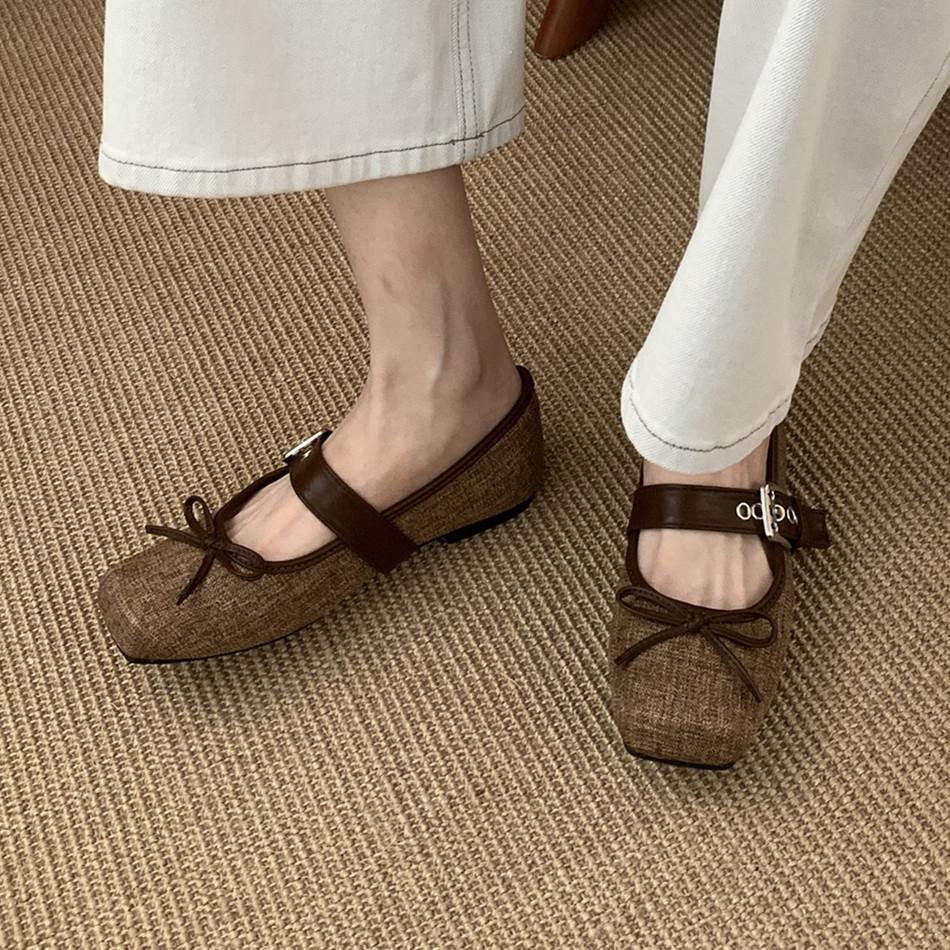 Fashion IPPEUM Mary Janes Ballet Flats Shoes Square Toe 2025 New Fashion Buckle Ballerina Shoes