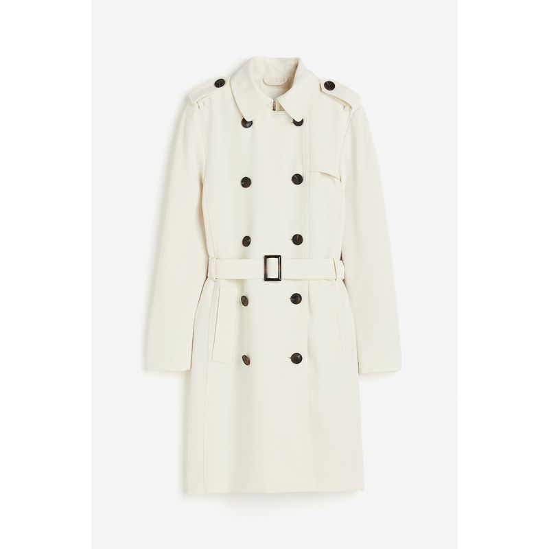 

Женский ветрозащитный плащ HM Осенняя мода Элегантный приталенный Повседневный Тканый Двубортный Верхняя одежда 1037529 Cream color 165/96A