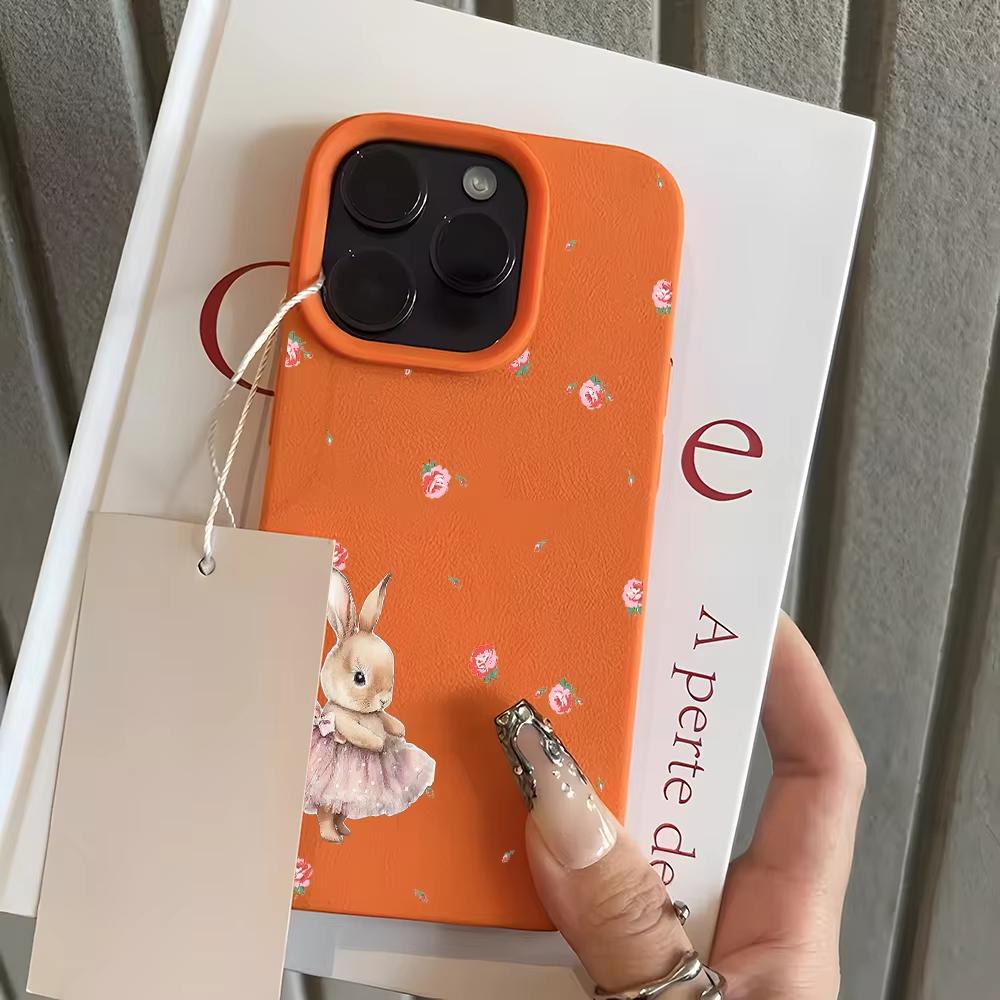 

Phone Case For iPhone 17 Pro Max 16 Plus 15 Pro 14 13 12 11 XR 17Air Cute Ballet Bunny Rabbit Pattern Lychee Textur Soft Cover iPhone XS помаранчевий
