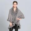10 Colors Winter Warm String Faux Fox Fur Long Knitted 2 Layer Poncho Cape Cloak Oversize Women Cardigan Loose Shawl Street Coat
