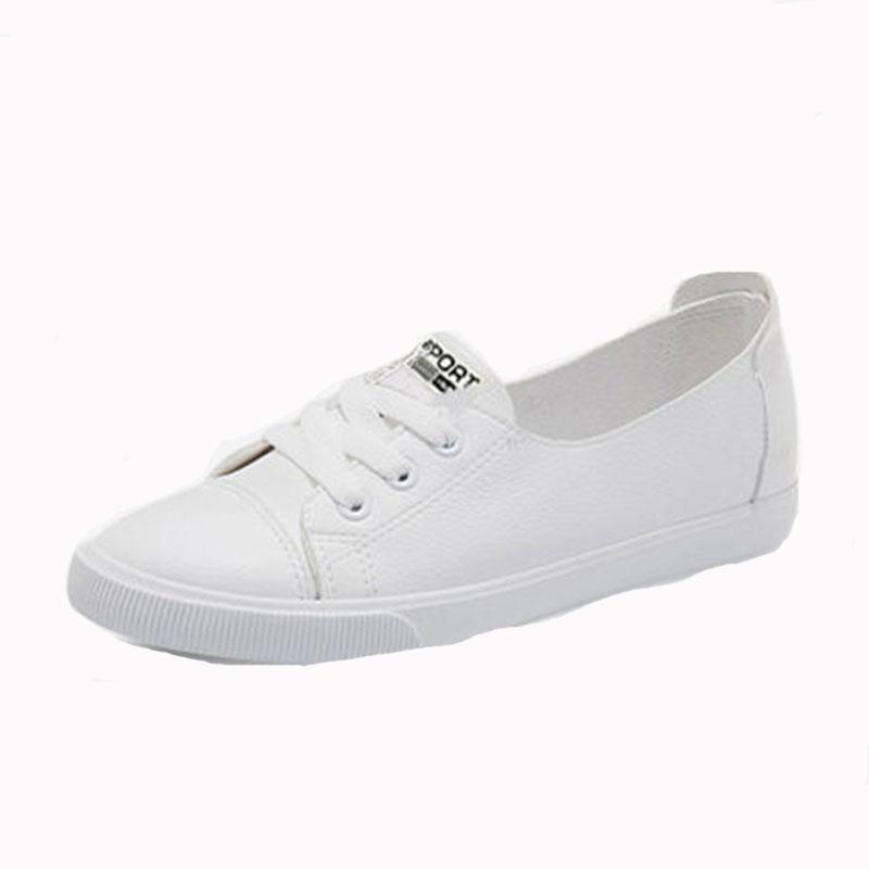 WTEMPO Summer Women's Single Shoes Round Toe Flat Sole White Cross Lace-up Low Heel Flat Shoes Breathable Comfortable Anti-slip Soft Sole Work Shoes