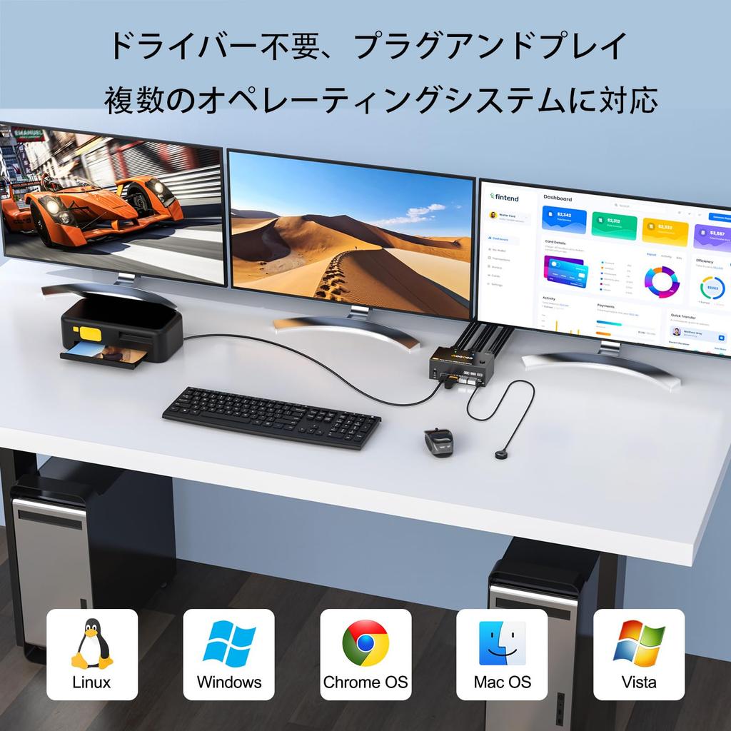 8K KVM Switch for 2 PCs and 3 Monitors, Mirror/Extended Mode, HDMI + DP Ports (8K@30Hz/4K@144Hz), USB 3.0 Ports, Supports 2 PCs and 3 Displays, Shares