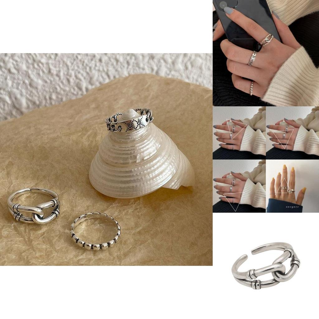 Korean Ins Style Minimalist Chain Design S925 Silver Geometric Ring For Women