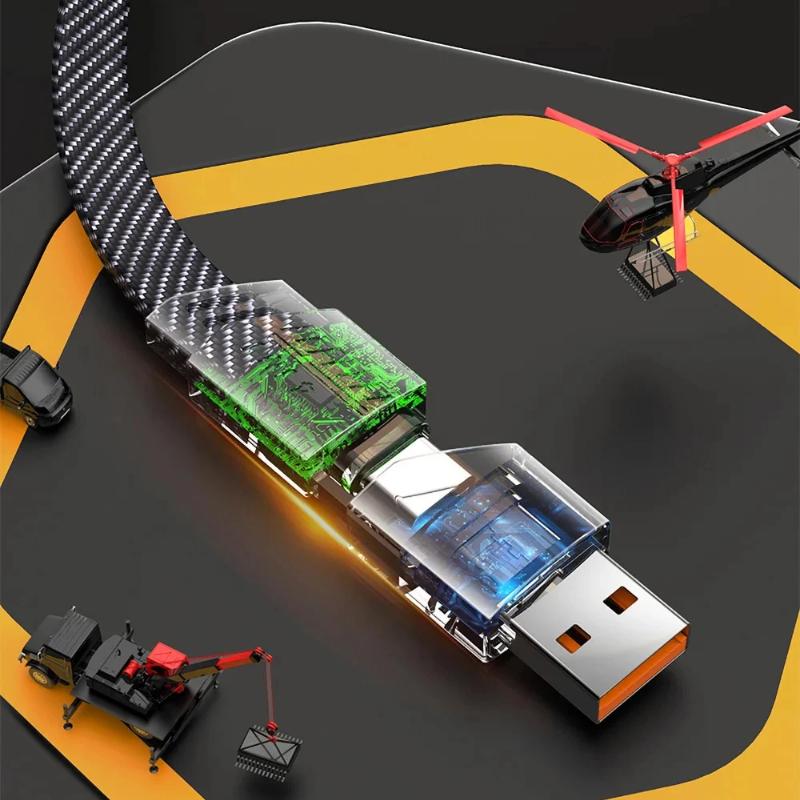 4 в 1 кабель для быстрой зарядки PD 65 Вт USB-кабель типа C с двумя разъемами Lighting — фото 8