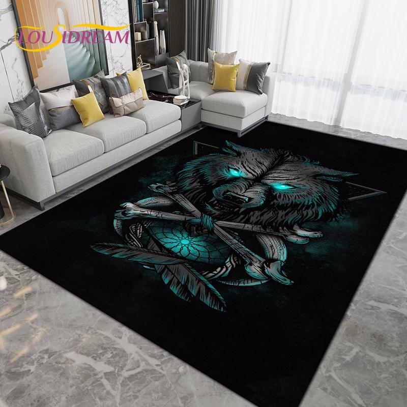 Cartoon Tiger Lion Wolf Animal Area Rug,Carpet Rug for Living Room Bedroom Sofa,Doormat Kitchen Bathroom Non-slip Floor Mat Gift