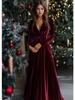 Elegant Velvet V-Neck Bridesmaid Dress for Autumn/Winter