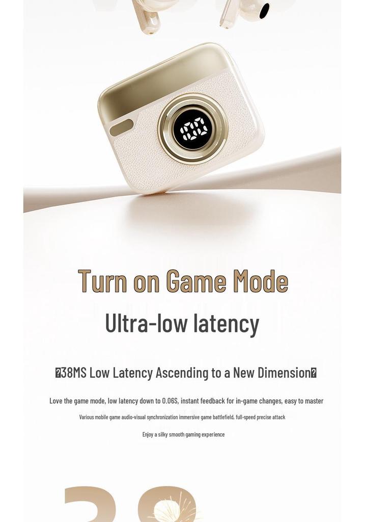 Retro Camera Bluetooth Headset: Short-Handle, In-Ear Design, Noise Reduction, Ultra-Long Battery Life, High-Quality Sound (T24)