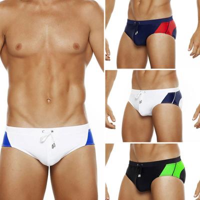Men Swimming Briefs Low Waist Anti-exposure Drawstring Color Matching Soft Quick Dry Breathable Slim Fit Bathing Surfing Water Sports Swimming Trunks