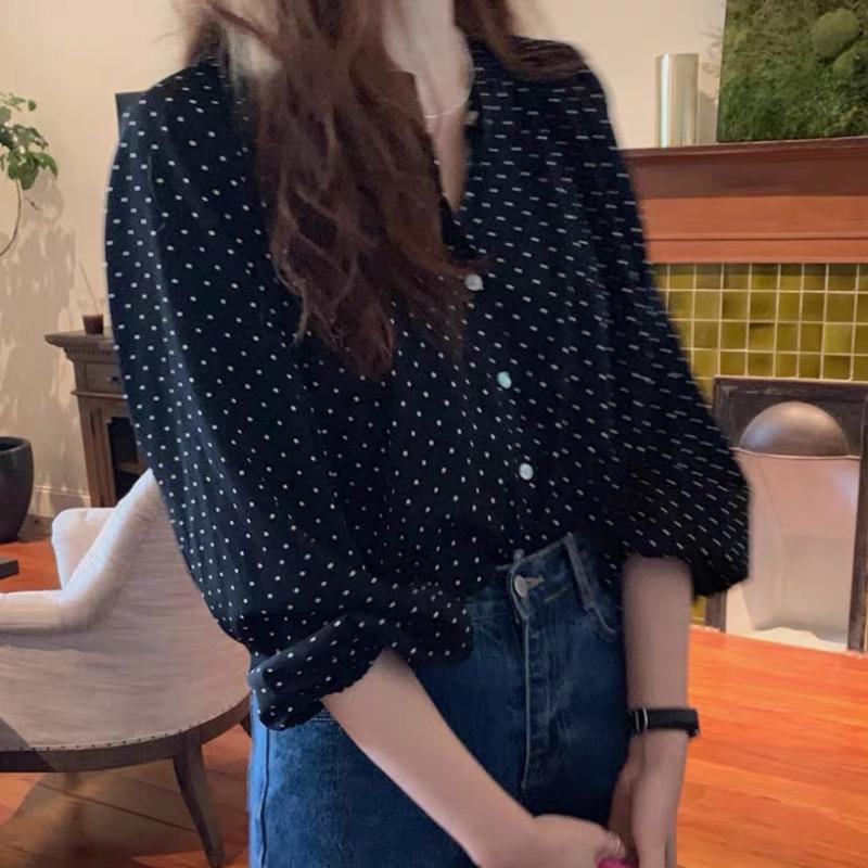 Spring Autumn Women's Shirt Lantern Long-sleeved Polka Dot Chiffon Shirt Female Loose Light Mature Blouse