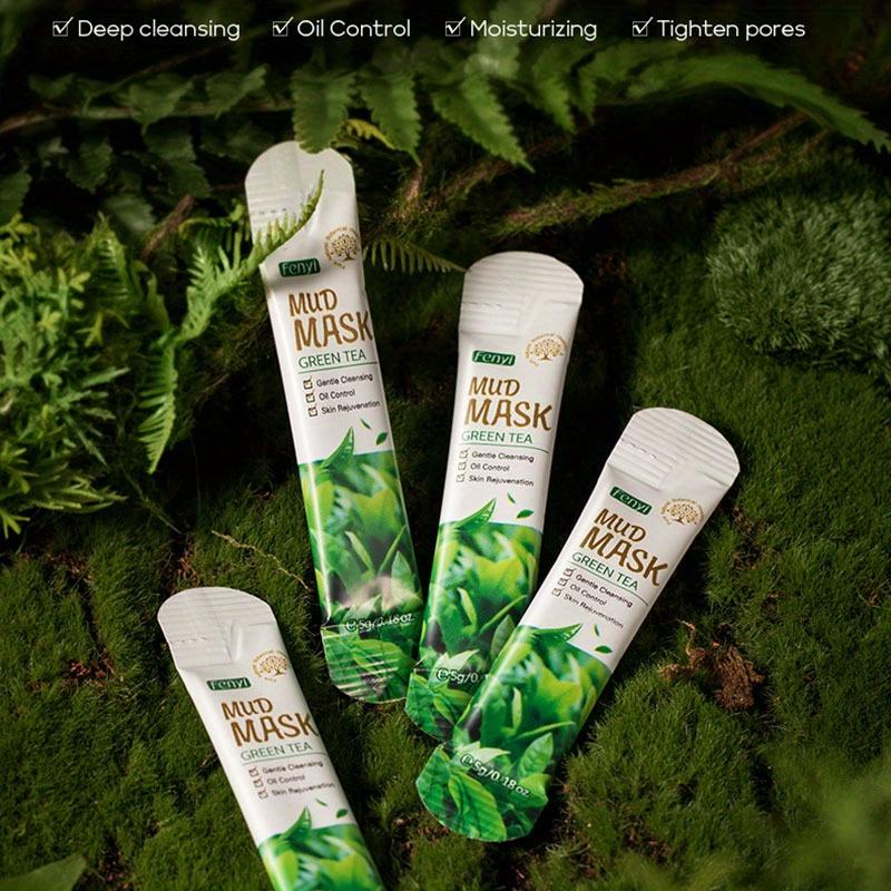 5 g * 7 Stück Grüntee-Gesichtsschlamm-Maske, mild und sauber, Ölkontrolle, feuchtigkeitsspendende und straffende Schlamm-Gesichtsmaske