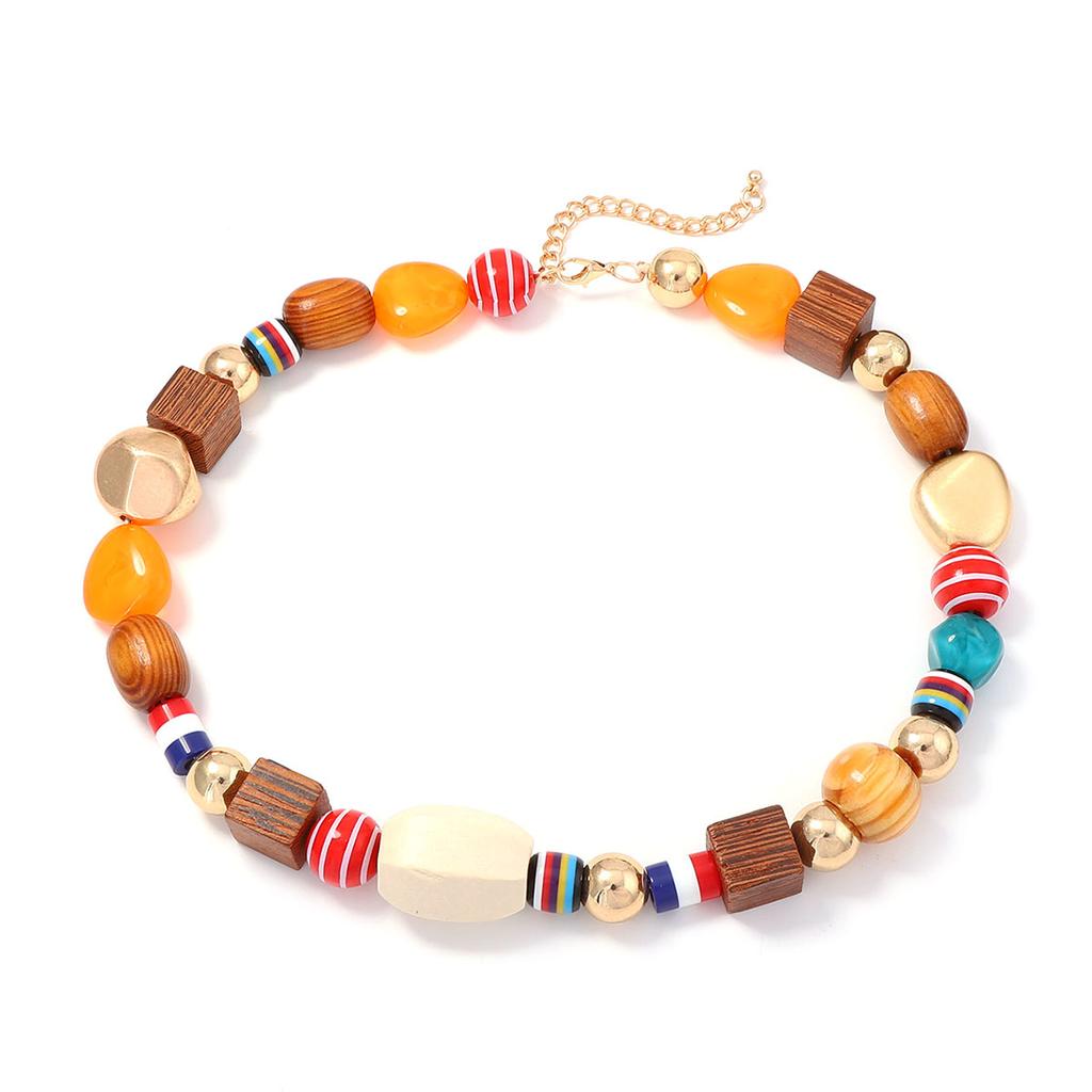 Fashion Vacation Style Elegant Irregular Geometric Wood Resin Beaded Necklace Personalized Simple Party Women