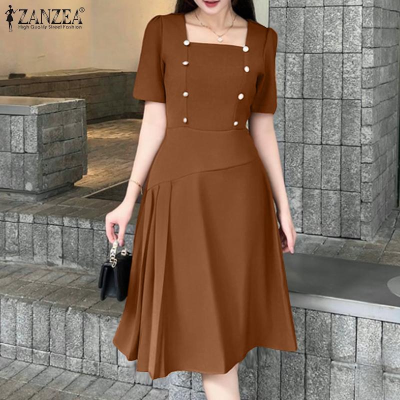 

ZANZEA Elegant Casual Square Collar Short Sleeve Women Dress 5XL чорний
