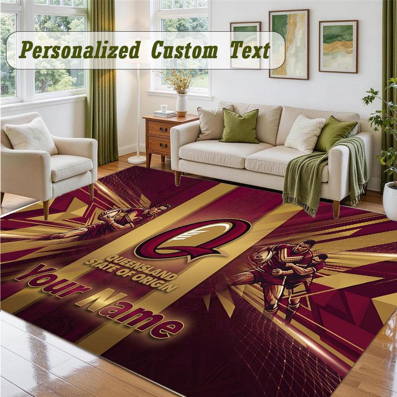 Crystal Velvet Square Rug Custom NameQueensland Maroons Pattern Non Slip Home Floor Decor Rug