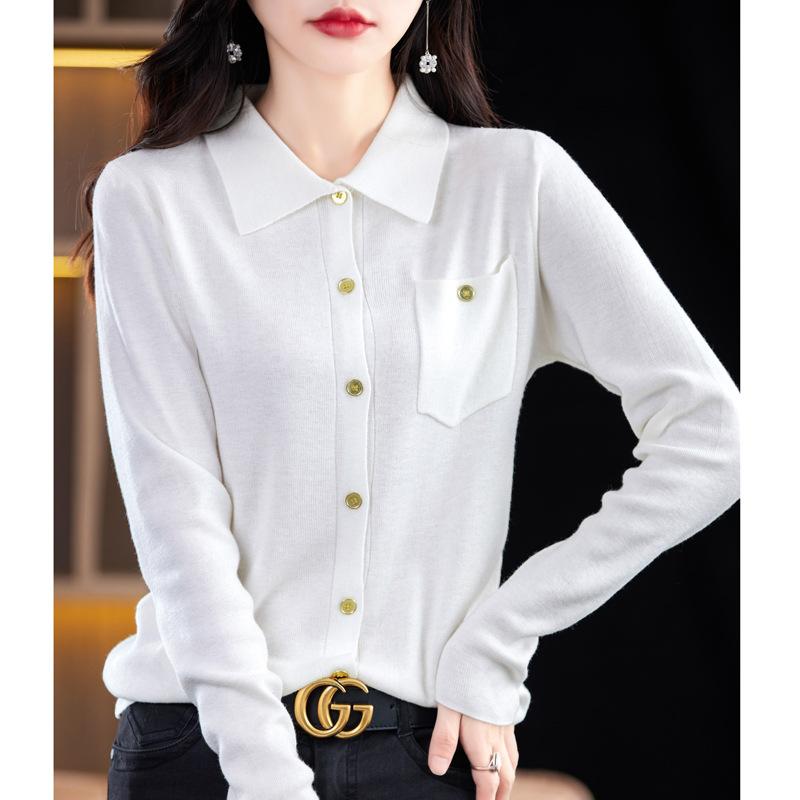 Autumn New Polo Neck Sweater Cardigan Button Niche Design Outside Wear Long Sleeve Knitted Bottom Top