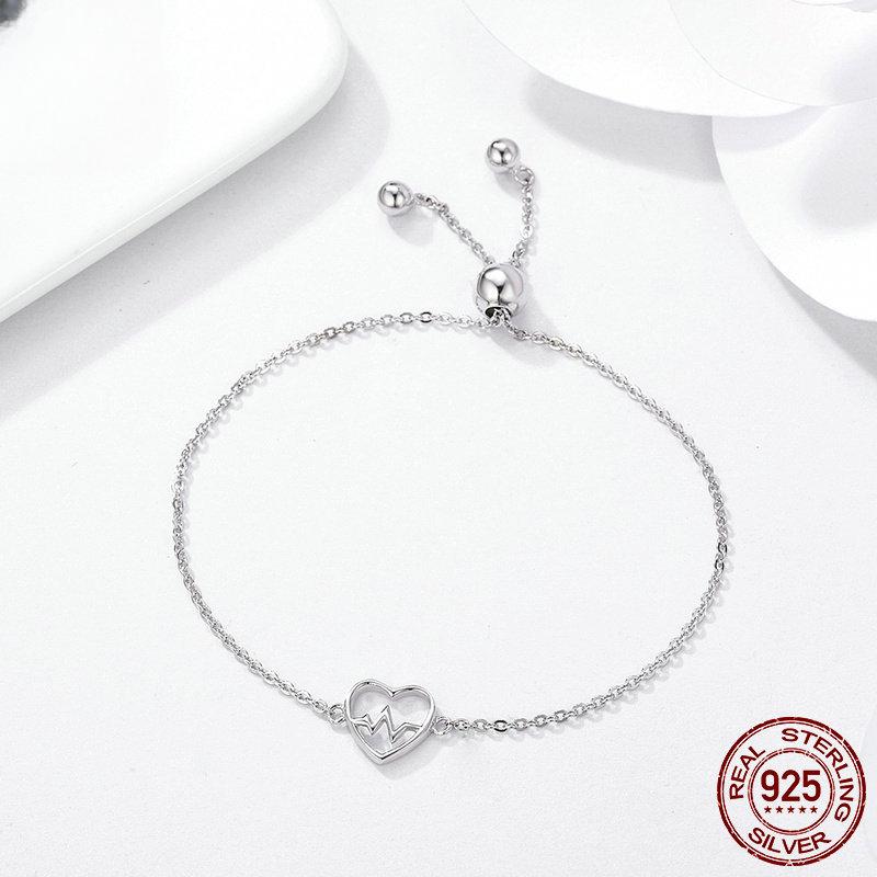 Sterling Silver S925 Basic Bracelet for Women ECG Pattern Personalized Silver Chain