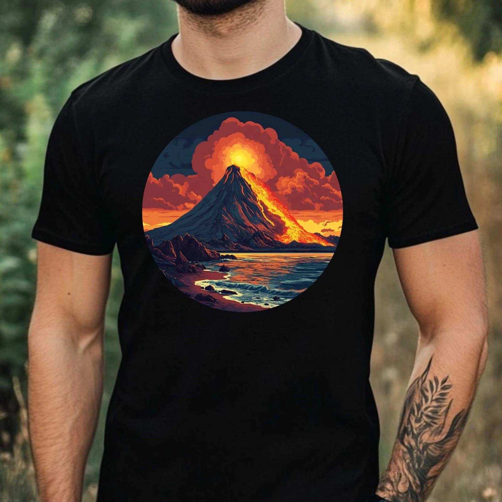 T-Shirt Herren Vulkan Landschaft Motiv Baumwolle Größe XS bis 5XL XL