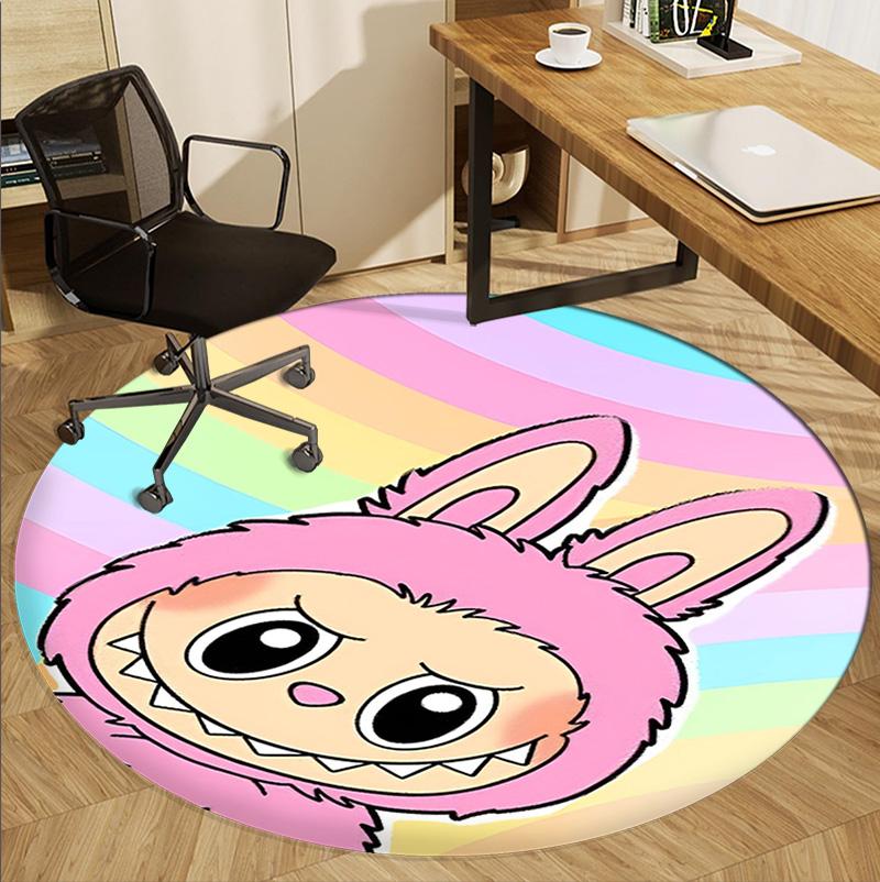 Labubu Pattern Round Rug, Indoor/Outdoor Mat, for Picnic, Gameroom, Bedroom, Office, Living Room, Home Decor Carpet, Birthday Gift