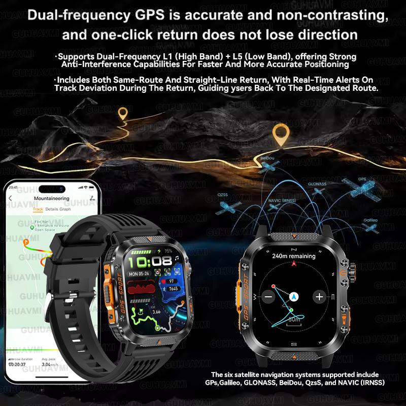 New Outdoor Sport GPS Position Smart Watch Men 10ATM Waterproof Compass Altimeter Bluetooth calling Fitness Smart Watch