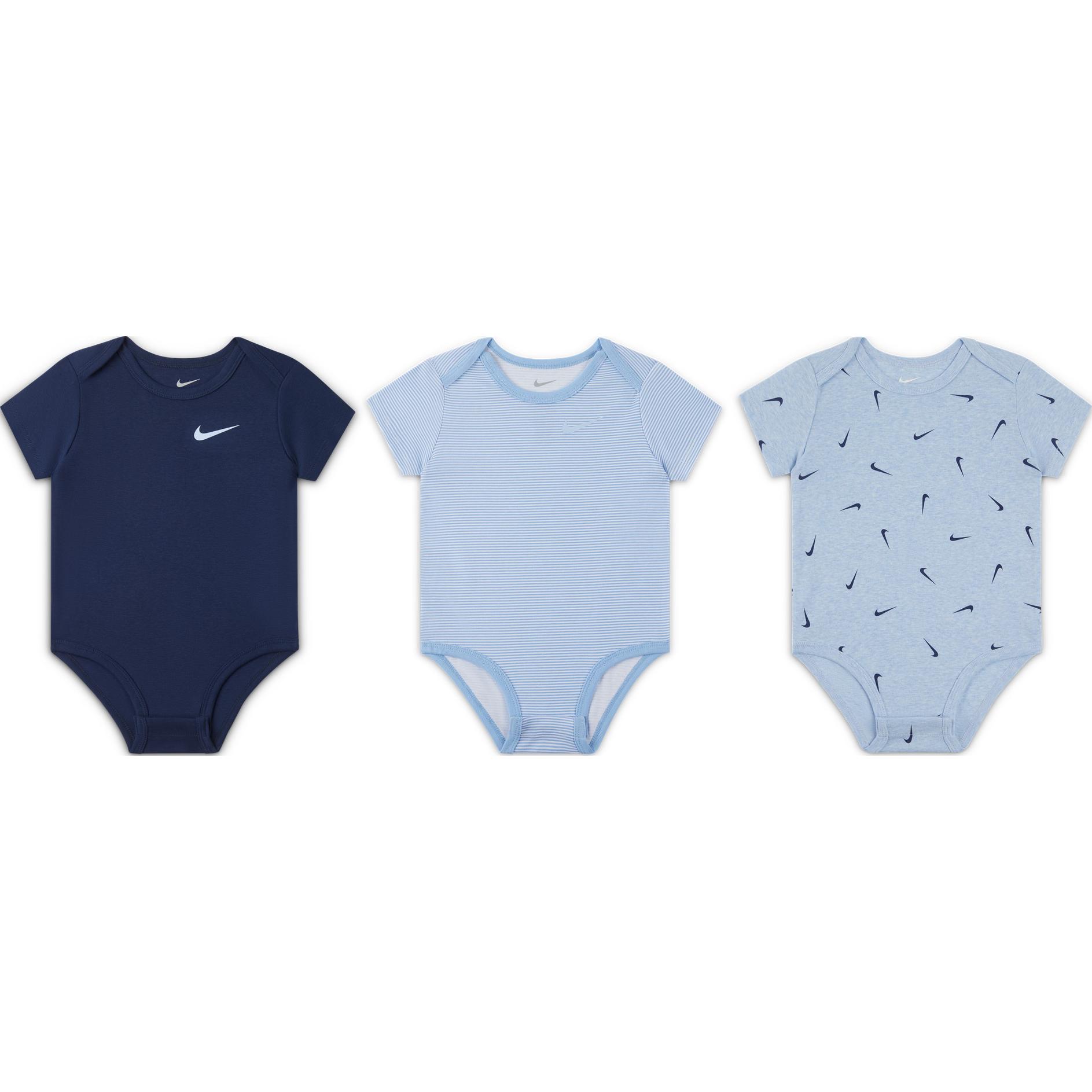 Nike Solid Color Casual Round Neck Short Sleeve Bodysuit 3-Pack Baby bodysuit Cobalt-Blue HM4612-415 18M