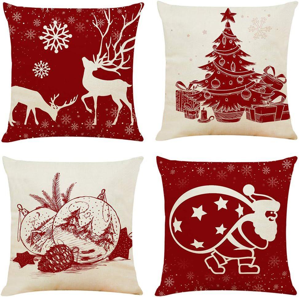 New Christmas Pillow Cushion Dwarf Elk Santa Claus Series Sofa Decoration Linen Pillow Cover