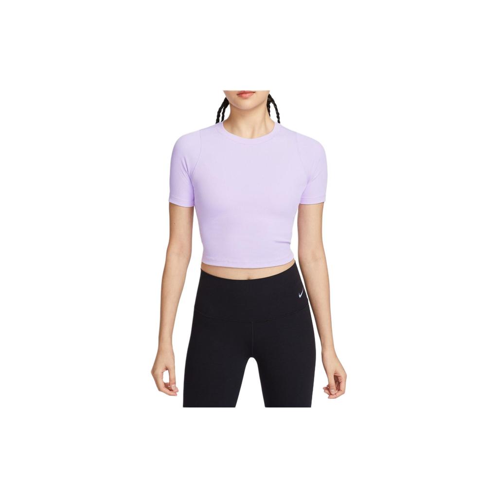 Nike Zenvy Ribbed Quick-Dry Lightweight Cropped Short Sleeve T-Shirt Women Tops Lilac-Purple FN7468-512