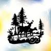 Antique Hunting Lodge Metal Wall Art Rust Resistant Steel Deer Forest Scene Christmas Home Decor Gift for Hunters