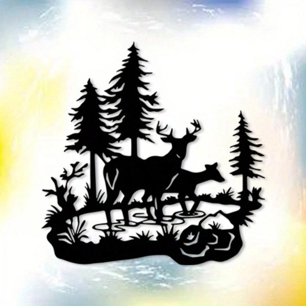 Antique Hunting Lodge Metal Wall Art Rust Resistant Steel Deer Forest Scene Christmas Home Decor Gift for Hunters