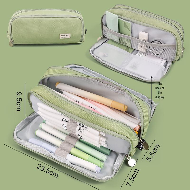 Macaron Color Double Zipper Large Capacity Pencil Bag - Dirt-Resistant Square Stationery Case for Students