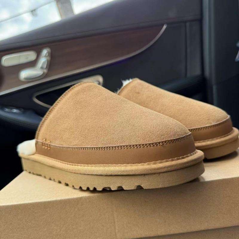 Casual outer wear new half bag and snow boots women's fur integrated cotton boots slippers cowhide wool velvet non-slip