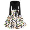 Women's Casual Fashion Halloween Printed V-Neck Vintage Dress
