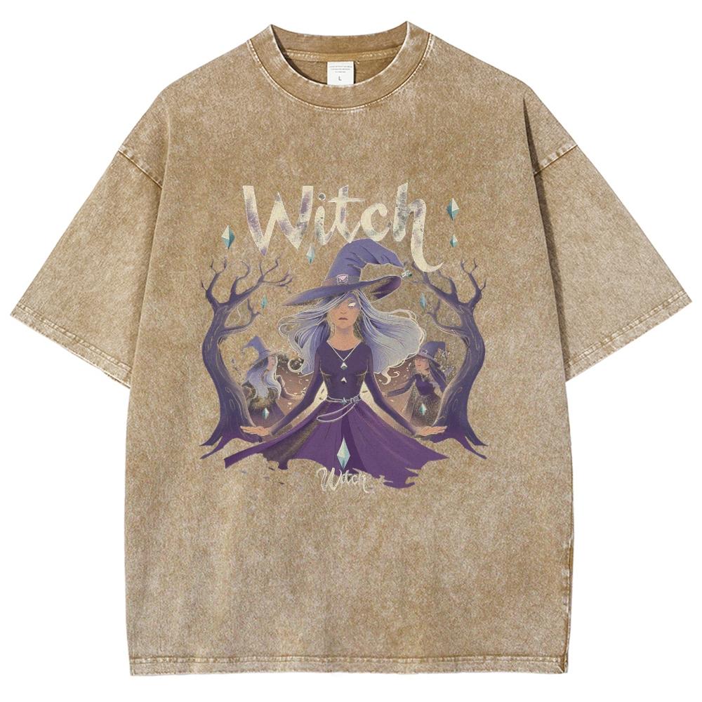 

Женская футболка в стиле Харадзюку с принтом ведьмы, состаренная, оверсайз, выстиранная, с коротким рукавом, из удобной ткани, унисекс 3XL